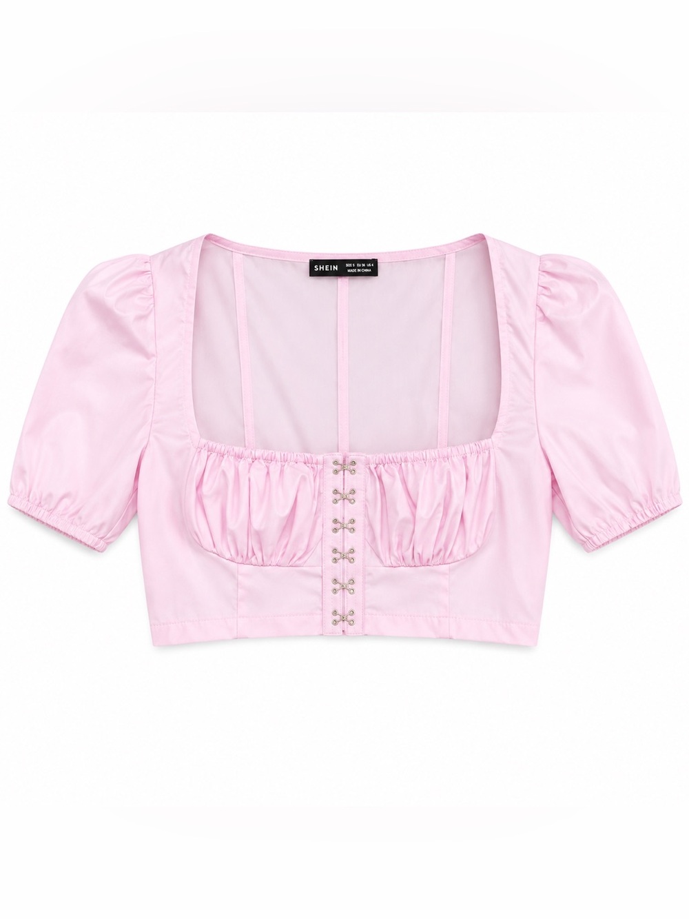 SHEIN Light Pink Square Neck Puff Sleeve Crop Top